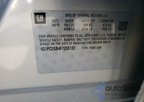 2015 Chevrolet Cruze Lt from USA, damaged, VIN 1G1PC5SB4F7255132